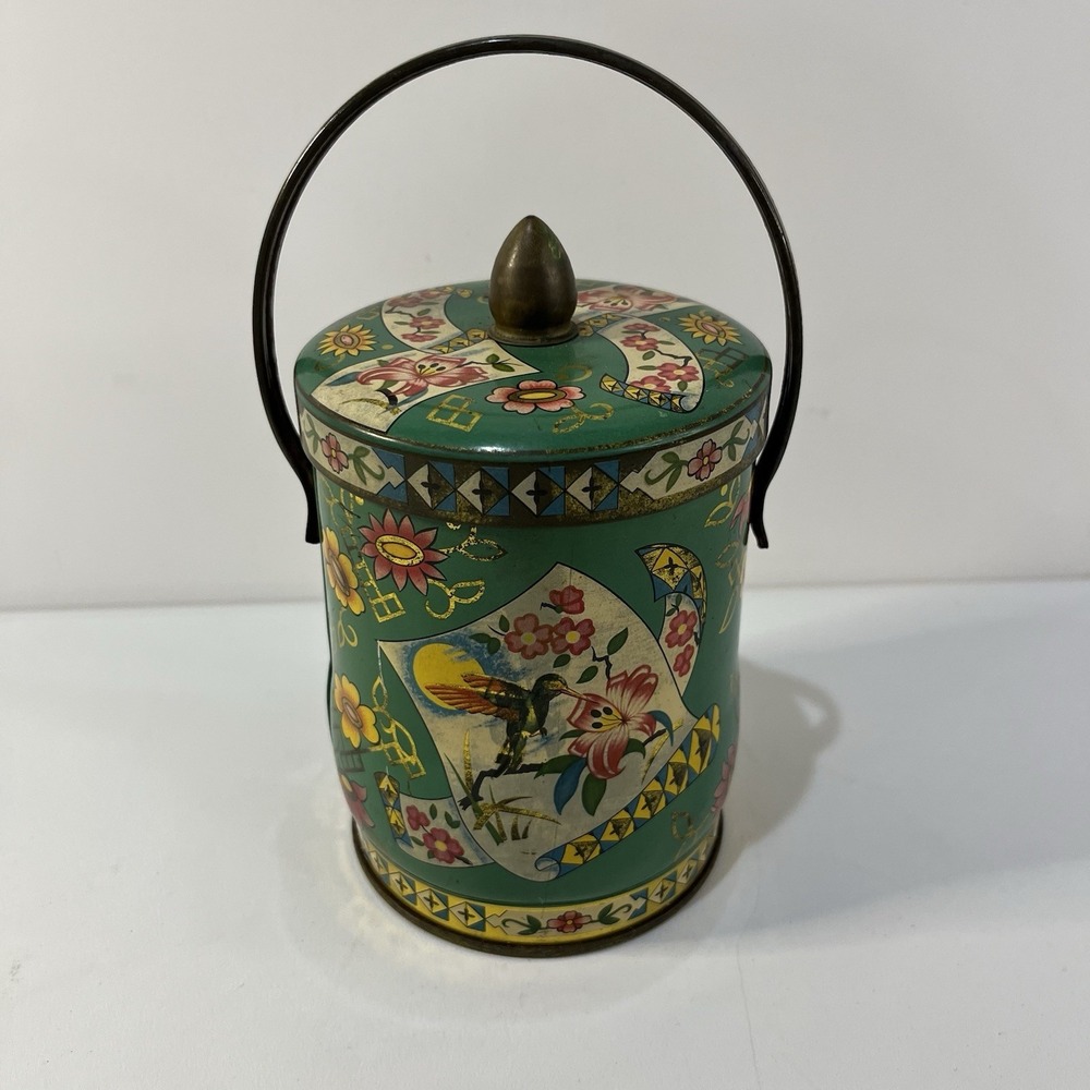 Vintage Floral Flowers Murray Allen Regal Crown‎ Confectionery Tin Hummingbird